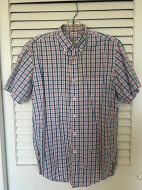 J. Crew Short-Sleeve Plaid Button-Down Shirt - Pink & Blue